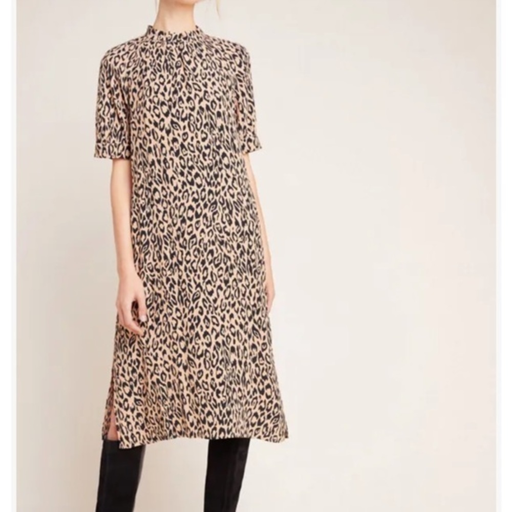 By Anthropologie Mackenzie leopard animal print midi dress size L NWT